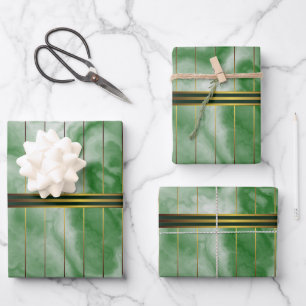 Green And Gold Geometric Stripes Emerald Marble Wrapping Paper Sheets