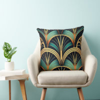 Green and Gold Geometric Throw Pillow Art Deco
