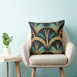 Green and Gold Geometric Throw Pillow Art Deco
