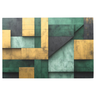 Green and Gold Geometry Metal Print