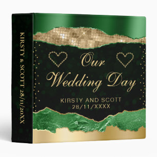 Green and Gold Glam Tears Wedding Photo Album 3 Ring Binder