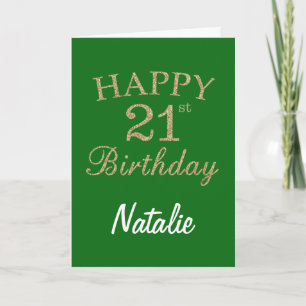 Green and Gold Glitter 21st Birthday Card