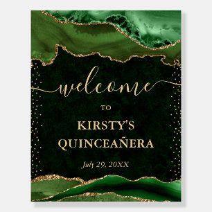 Green and Gold Glitter Agate Quinceanera Welcome Foam Board