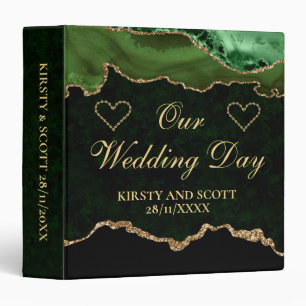Green and Gold Glitter Agate Wedding Photo Album 3 Ring Binder