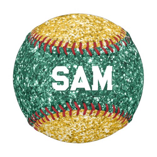 Green and Gold Glitter Bold Sport Monogram Baseball