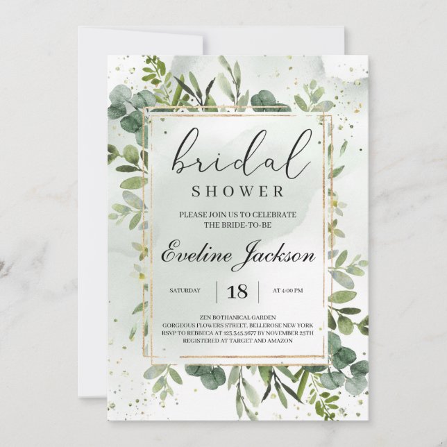Green and Gold Glitter Bridal Shower Invitation (Front)