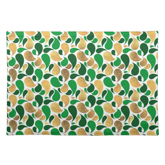 Green and Gold Glitter Festive Pattern Fusion Cloth Placemat (Front)
