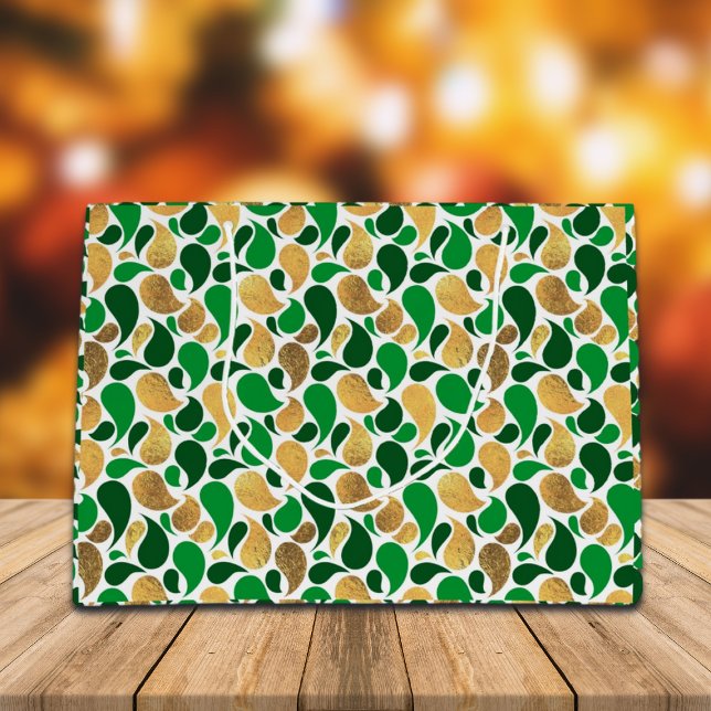 Green and Gold Glitter Festive Pattern Fusion Large Gift Bag (Creator Uploaded)