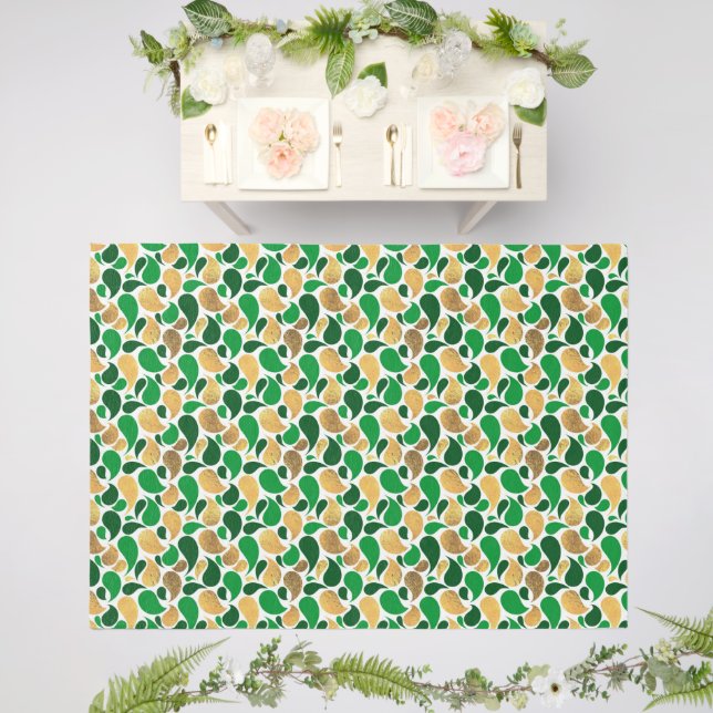 Green and Gold Glitter Festive Pattern Fusion Outdoor Rug (Insitu (Wedding 2))