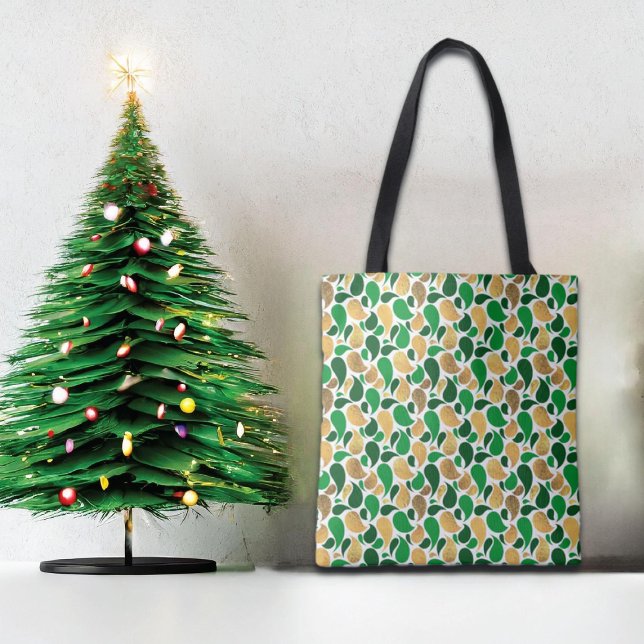 Green and Gold Glitter Festive Pattern Fusion Tote Bag (Creator Uploaded)