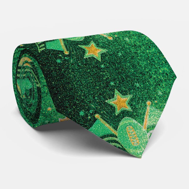 Green and Gold Glitter Football Fan Spirit Sports  Neck Tie (Rolled)