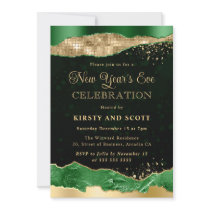 Green and Gold Glitter Glam Tears New Year's Eve Invitation