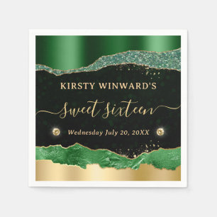 Green and Gold Glitter Glam Tears Sweet 16 Napkins