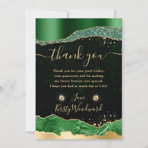 Green and Gold Glitter Glam Tears Sweet 16 Thank You Card