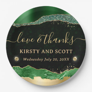 Green and Gold Glitter Glam Tears Wedding Paper Plates