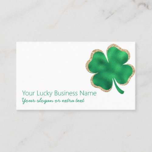 Green and Gold Glitter Lucky Four Leaf Clover Business Card
