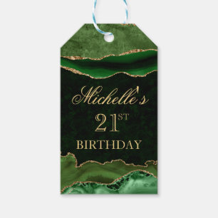 Green and Gold Glitter Marble Agate Birthday Gift Tags