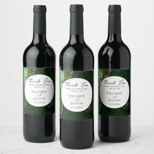 Green and Gold Glitter Marble Thank You Wine Label