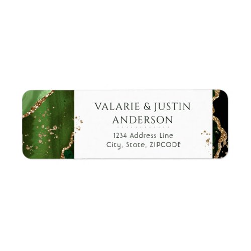Green and Gold Glitter Marble Wedding Label