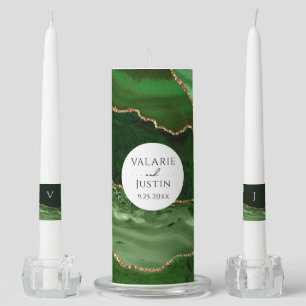 Green and Gold Glitter Marble Wedding Unity Candle Set