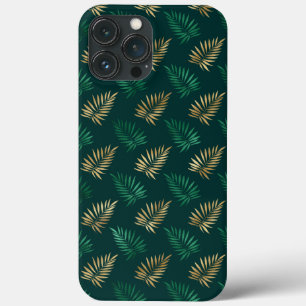 Green and Gold Glitter on Tropical Leaves iPhone 13 Pro Max Case