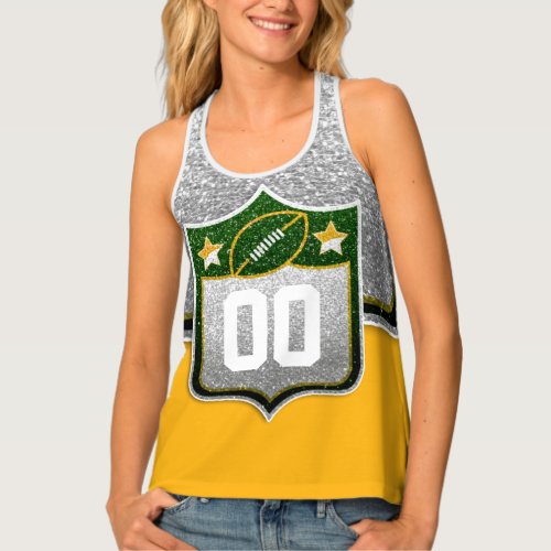 Green and Gold Glitter School Football Team Sports Tank Top