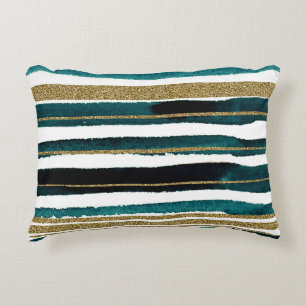 Green and gold glitter stripes accent pillow