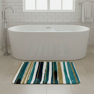 Green and gold glitter stripes bath mat
