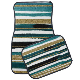 Green and gold glitter stripes  car floor mat