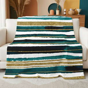 Green and gold glitter stripes fleece blanket