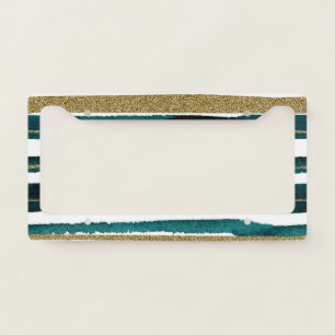 Green and gold glitter stripes  license plate frame