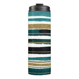 Green and gold glitter stripes mug