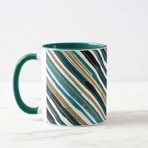 Green and gold glitter stripes mug