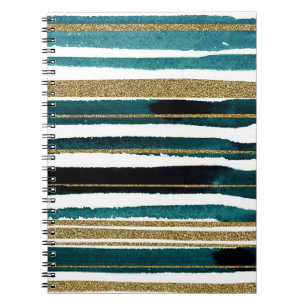 Green and gold glitter stripes mug notebook