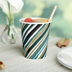 Green and gold glitter stripes  paper cups