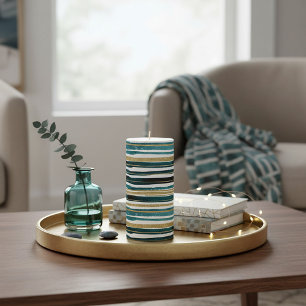 Green and gold glitter stripes pillar candle