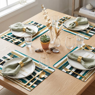 Green and gold glitter stripes placemat