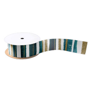 Green and gold glitter stripes satin ribbon