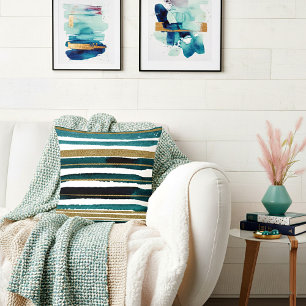 Green and gold glitter stripes throw pillow