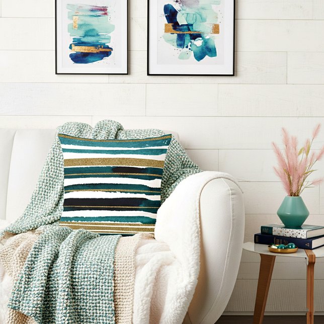 Green and gold glitter stripes  throw pillow (Creator Uploaded)