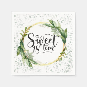 Green and Gold Glitter Sweet 18th Birthday Party Napkins