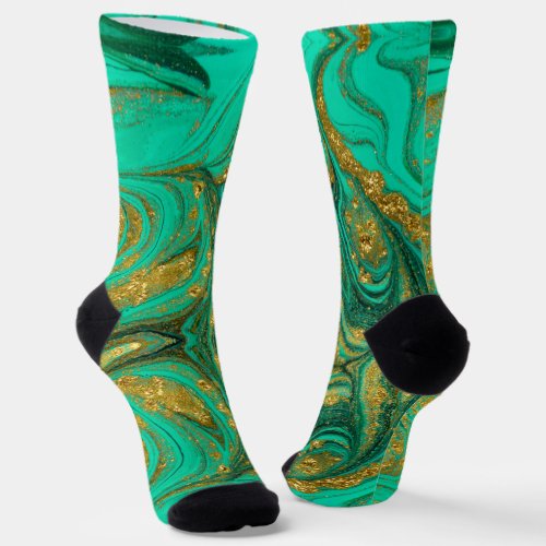 Green And Gold Glitter Swirl Pattern Socks