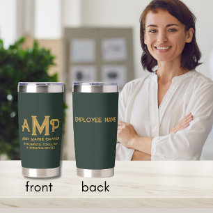 Green and Gold Gold Monogram Employee Name Insulated Tumbler
