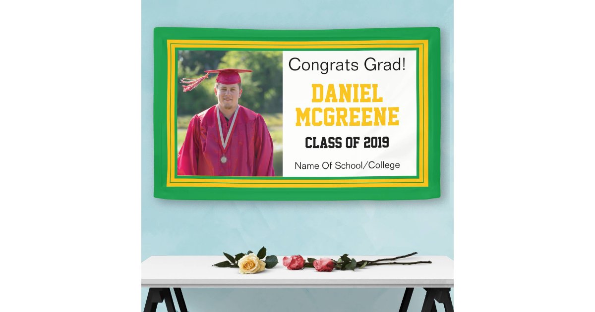 Green and Gold Grad One Photo Banner | Zazzle