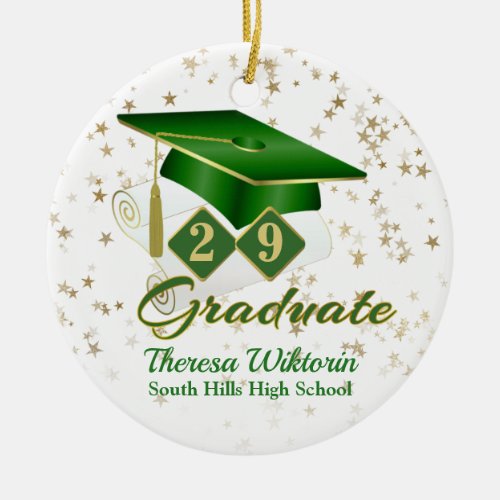 Green and Gold Graduate Ceramic Ornament