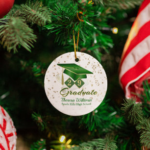 Green and Gold Graduate Ceramic Ornament