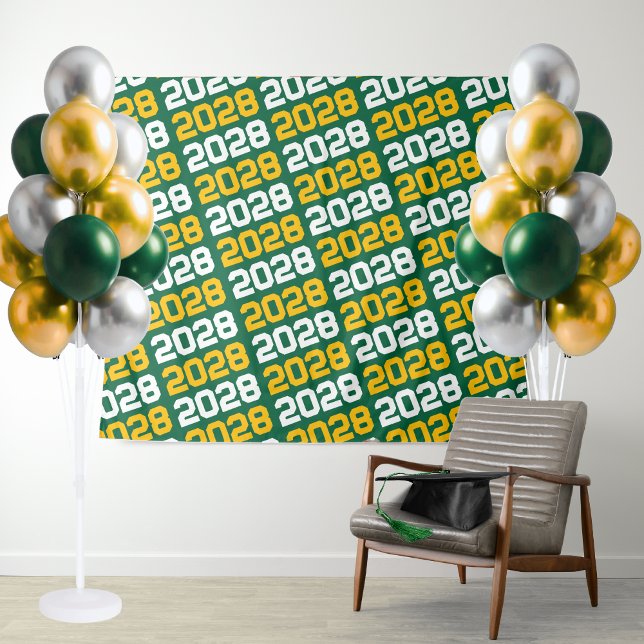 Green and Gold Graduation Backdrop (Green and Gold Repeating Class of Any Year Graduation Backdrop for Display Tables or Photo Booths)