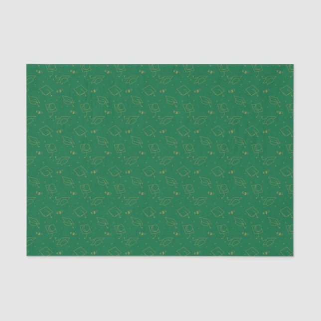 Green and Gold Graduation Cap Toss Tissue Paper (Front)