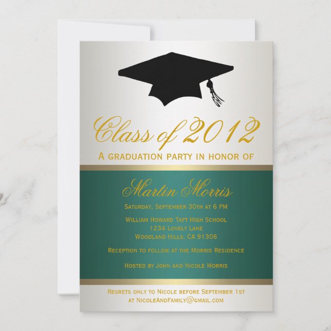 Green and Gold Graduation Invitation (Front)