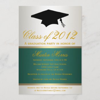 Green And Gold Graduation Invitation by party_depot at Zazzle